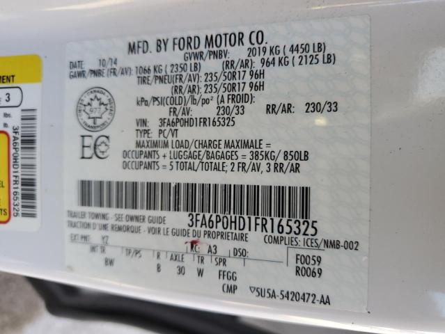 3FA6P0HD1FR165325 - 2015 FORD FUSION SE WHITE photo 12