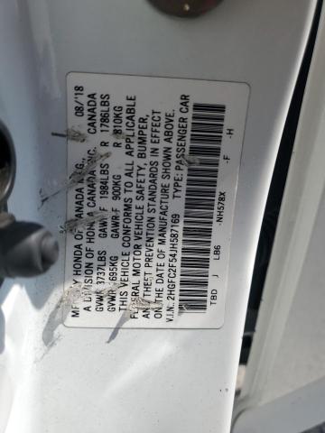 2HGFC2F54JH587169 - 2018 HONDA CIVIC LX WHITE photo 12