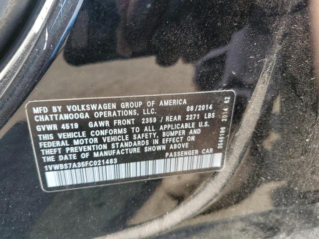 1VWBS7A35FC021483 - 2015 VOLKSWAGEN PASSAT SE შავი ფოტო 12