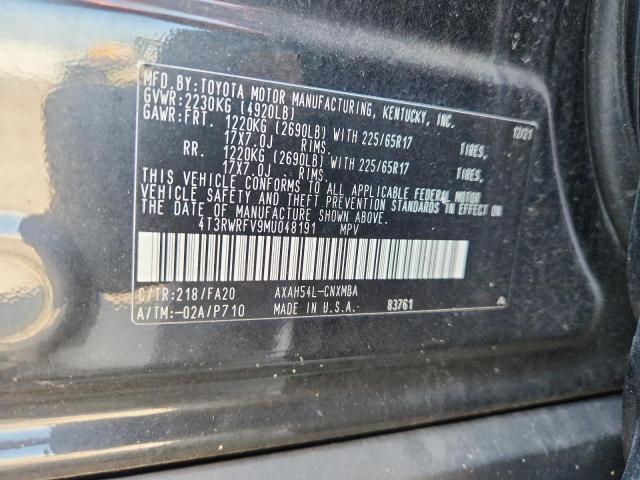 4T3RWRFV9MU048191 - 2021 TOYOTA RAV4 XLE BLACK photo 13