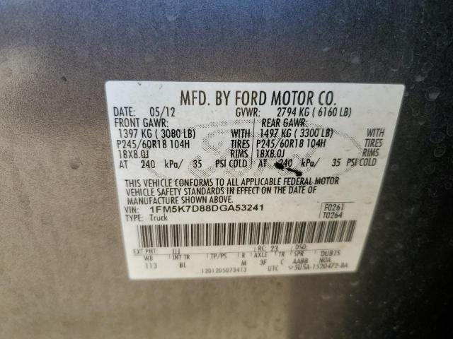 1FM5K7D88DGA53241 - 2013 FORD EXPLORER XLT GRAY photo 14