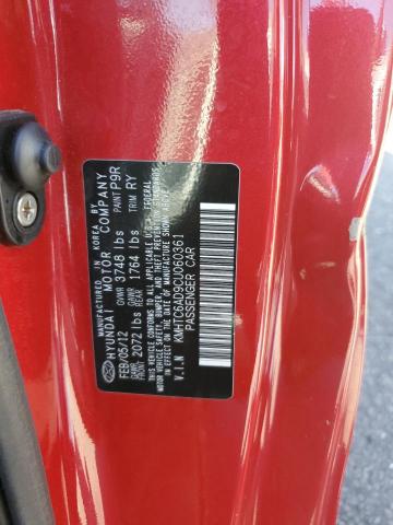 KMHTC6AD9CU060361 - 2012 HYUNDAI VELOSTER RED photo 12