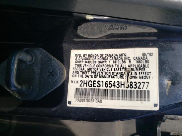 2HGES16543H583277 - 2003 HONDA CIVIC LX BLACK photo 12