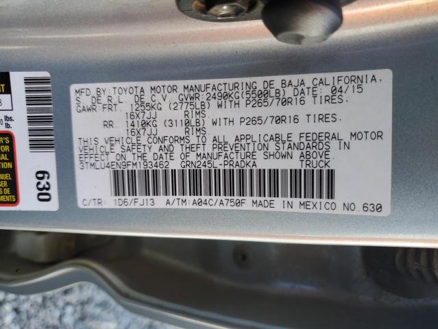 3TMLU4EN9FM193462 - 2015 TOYOTA TACOMA DOUBLE CAB ვერცხლისფერი ფოტო 12