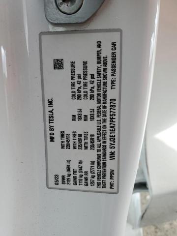 5YJ3E1EA7PF577870 - 2023 TESLA MODEL 3 白色 照片 12