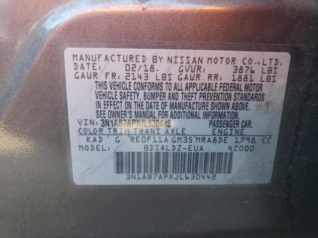 3N1AB7APXJL630442 - 2018 NISSAN SENTRA S GRAY photo 12