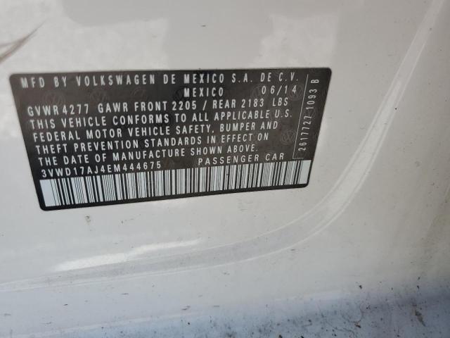 3VWD17AJ4EM444675 - 2014 VOLKSWAGEN JETTA SE WHITE photo 12