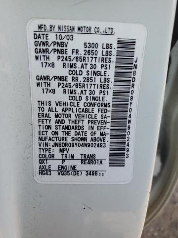 JN8DR09Y04W902493 - 2004 NISSAN PATHFINDER LE Blanco foto 12