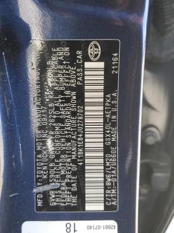 4T1BK1EB4JU278702 - 2018 TOYOTA AVALON XLE Синий фото 13