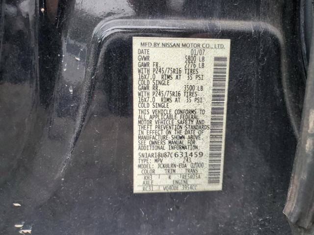5N1AR18U87C631459 - 2007 NISSAN PATHFINDER LE BLACK photo 13