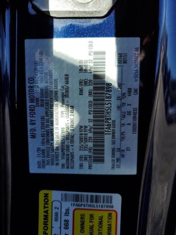 1FA6P8TH5L5187898 - 2020 FORD MUSTANG BLUE photo 12