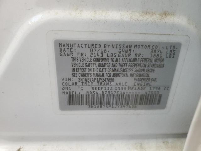 3N1AB7AP1JY347656 - 2018 NISSAN SENTRA S WHITE photo 13