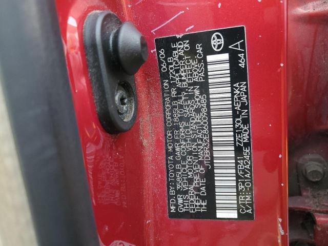 JTDBR32E860098485 - 2006 TOYOTA COROLLA CE RED photo 12