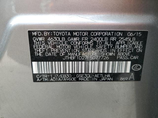 JTHBF1D27F5077726 - 2015 LEXUS IS 250 SILVER photo 13