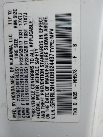 5FNRL5H40DB024437 - 2013 HONDA ODYSSEY EX أبيض صورة 13