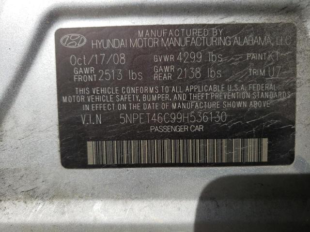 5NPET46C99H536130 - 2009 HYUNDAI SONATA GLS SILVER photo 12