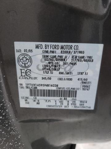 1FTVX14595NB16238 - 2005 FORD F150 GRAY photo 13