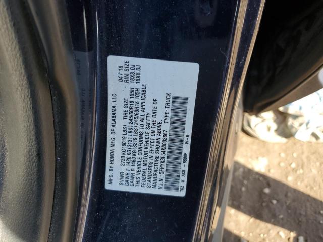 5FPYK3F54KB003867 - 2019 HONDA RIDGELINE RTL BLUE photo 12