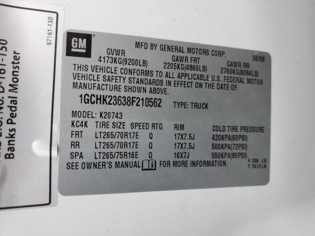 1GCHK23638F210562 - 2008 CHEVROLET SILVERADO K2500 HEAVY DUTY WHITE photo 12