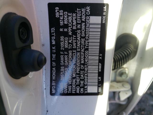 SHHFK7H67LU404200 - 2020 HONDA CIVIC EX WHITE photo 12