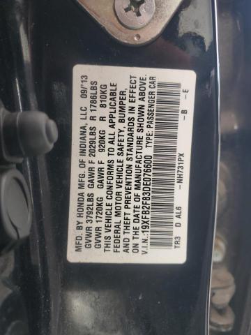 19XFB2F83DE076600 - 2013 HONDA CIVIC EX BLACK photo 13