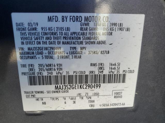 MAJ3S2GE1KC290499 - 2019 FORD ECOSPORT SE გრაფიტი ფოტო 13