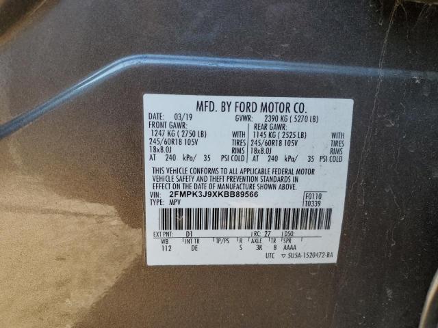 2FMPK3J9XKBB89566 - 2019 FORD EDGE SEL ნაცრისფერი ფოტო 13