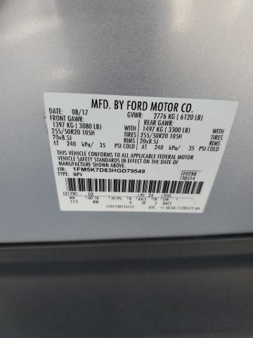 1FM5K7D83HGD79549 - 2017 FORD EXPLORER XLT Silber Foto 13