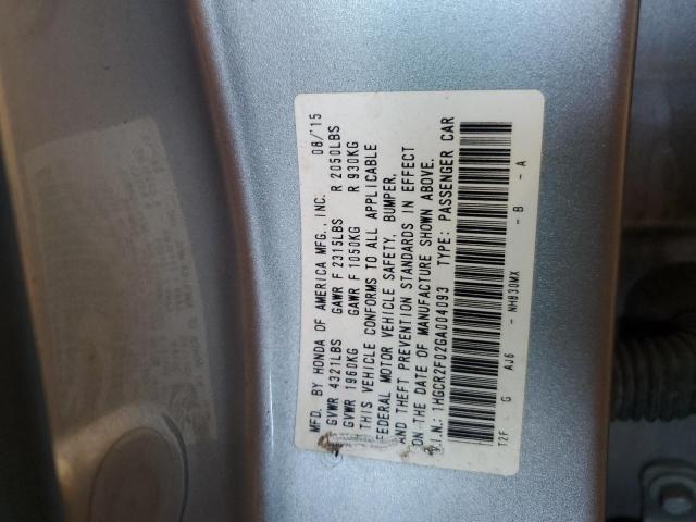 1HGCR2F02GA004093 - 2016 HONDA ACCORD EX SILVER photo 12