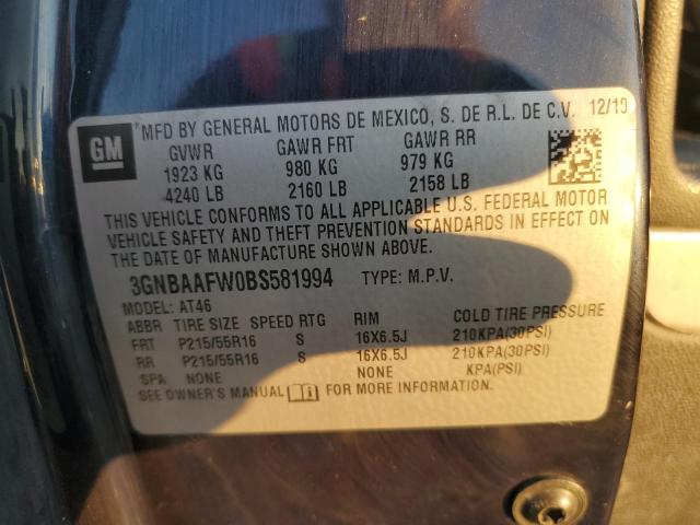 3GNBAAFW0BS581994 - 2011 CHEVROLET HHR LS BLUE photo 12