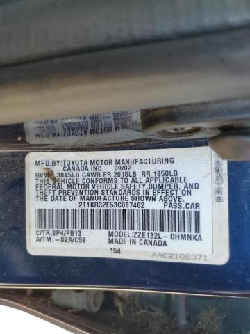 2T1KR32E53C087462 - 2003 TOYOTA COROLLA MA XR BLUE photo 12