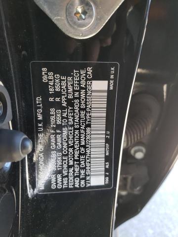 SHHFK7H40JU239389 - 2018 HONDA CIVIC SPORT შავი ფოტო 12