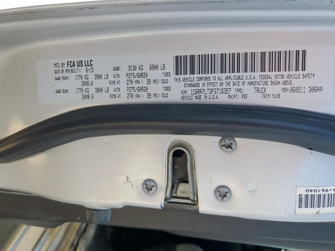 1C6RR7LT3FS716357 - 2015 RAM 1500 SLT SILVER photo 12