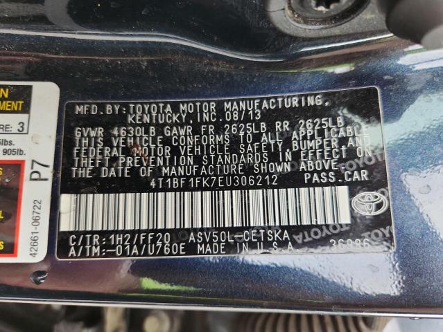 4T1BF1FK7EU306212 - 2014 TOYOTA CAMRY L BLACK photo 12