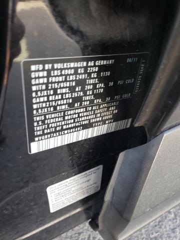 WVGBV7AX1CW505492 - 2012 VOLKSWAGEN TIGUAN S BLACK photo 12