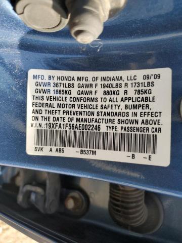 19XFA1F56AE002246 - 2010 HONDA CIVIC LX BLUE photo 12