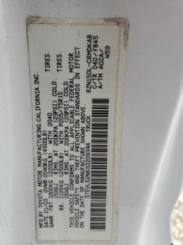 5TEVL52N63Z209346 - 2003 TOYOTA TACOMA XTRACAB WHITE photo 12