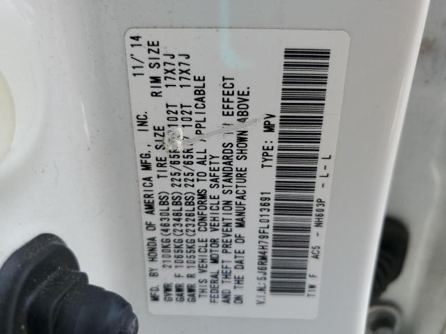 5J6RM4H79FL013691 - 2015 HONDA CR-V EXL 白色 照片 14