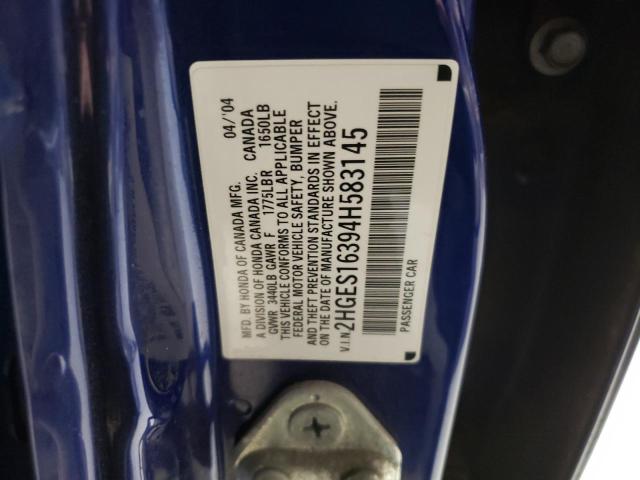2HGES16394H583145 - 2004 HONDA CIVIC DX VP ლურჯი ფოტო 12