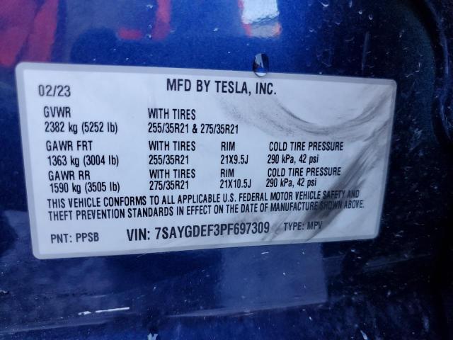 7SAYGDEF3PF697309 - 2023 TESLA MODEL Y Blau Foto 14