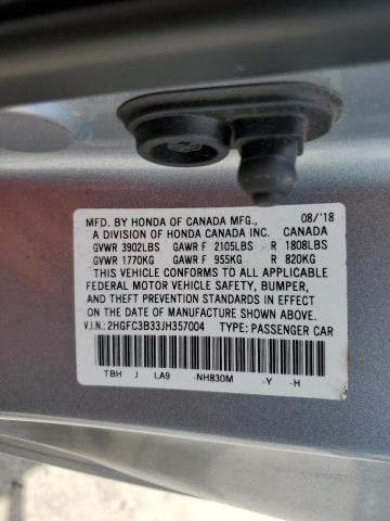 2HGFC3B33JH357004 - 2018 HONDA CIVIC EX Plata foto 12