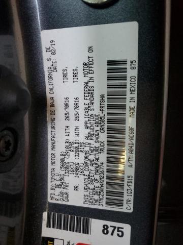 3TMCZ5AN4KM236774 - 2019 TOYOTA TACOMA DOUBLE CAB Gris photo 12