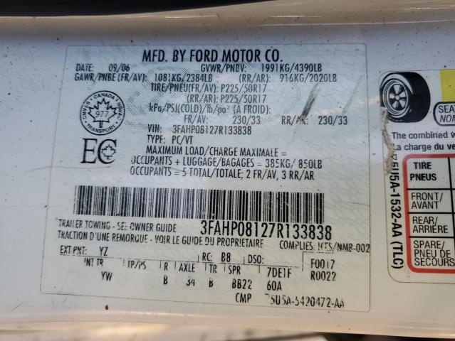 3FAHP08127R133838 - 2007 FORD FUSION SEL WHITE photo 13