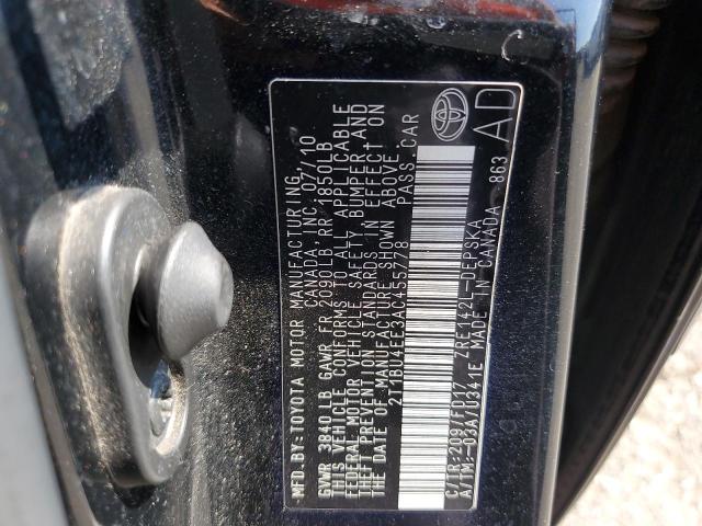 2T1BU4EE3AC455778 - 2010 TOYOTA COROLLA BASE BLACK photo 12
