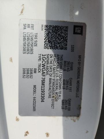 1GCWGAF76M1193304 - 2021 CHEVROLET EXPRESS G2 თეთრი ფოტო 12