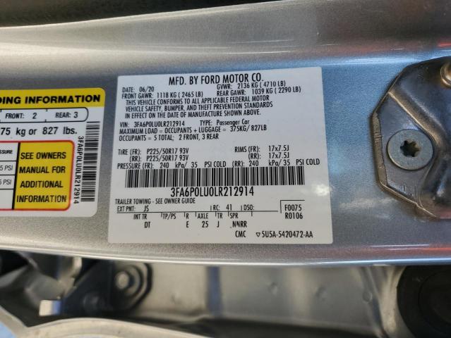 3FA6P0LU0LR212914 - 2020 FORD FUSION SE SILVER photo 12