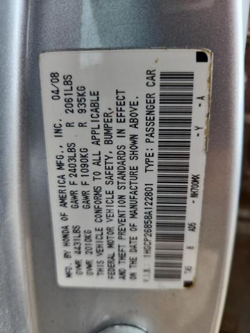 1HGCP26858A122801 - 2008 HONDA ACCORD EXL SILVER photo 12