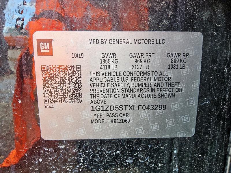 1G1ZD5STXLF043299 - 2020 CHEVROLET MALIBU LT BLACK photo 12