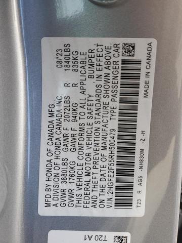 2HGFE2F55RH500479 - 2024 HONDA CIVIC SPORT 银色 照片 12