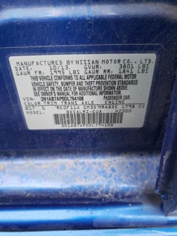 3N1AB7AP0DL794108 - 2013 NISSAN SENTRA S BLUE photo 12